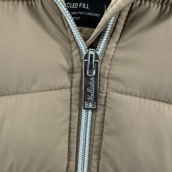 Hollister Puffer Jacket Women's Small Tan Sherpa-Lined Hooded - Picture 7 of 11